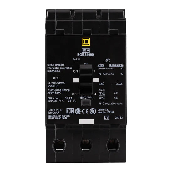 Square D EGB34090 90A 3-Pole Thermal-Magnetic – Bolt-On – 480Y/277V