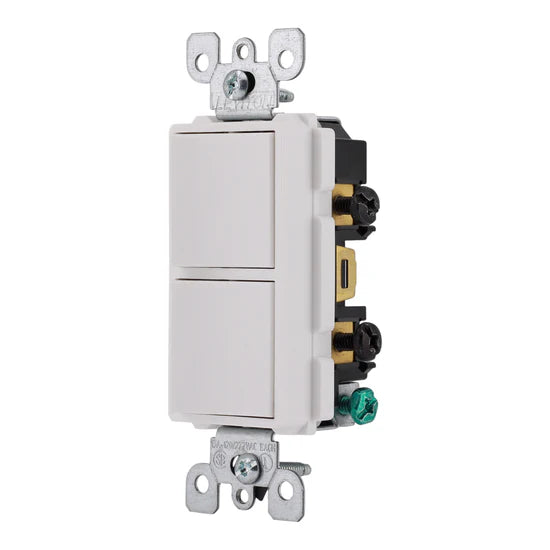 Leviton 5634-W 15A Single-Pole / Single-Pole Combination Switch – Wallbox / Surface – 120/277V