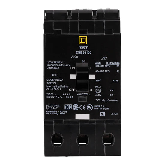 Square D EGB34100 100A 3-Pole Thermal-Magnetic – Bolt-On – 480Y/277V