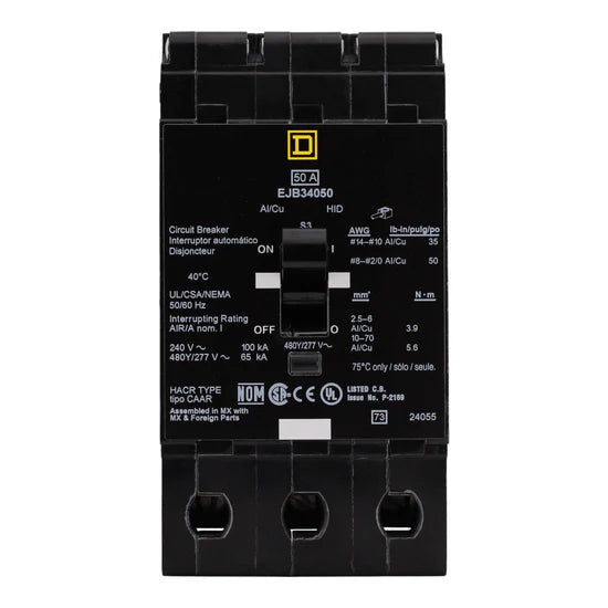 Square D EJB34050 50A 3-Pole Thermal-Magnetic – Bolt-On – 480Y/277V
