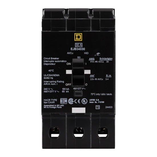 Square D EJB34030 30A 3-Pole Thermal-Magnetic – Bolt-On – 480Y/277V