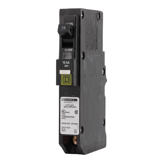 Square D QO QO115PCAFI 15A Single-Pole Arc-Fault Breaker – Plug-On Neutral – 120V AC