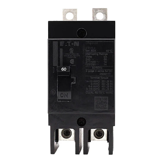 Eaton GHB2060 60A 2-Pole Molded Case Circuit Breaker – Bolt-On – 480Y/277V AC / 125/250V DC