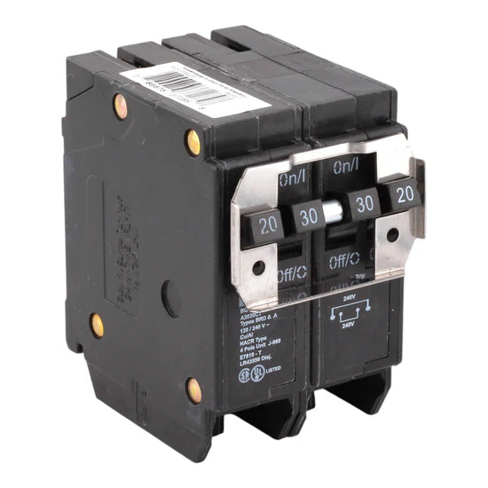 Eaton BQC220230 20A/30A 4-Pole Quadplex Thermal Magnetic Circuit Breaker – Plug-On – 120/240V