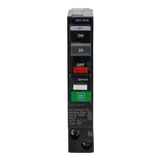 Square D QO120PAF 20A 1-Pole AFCI Circuit Breaker – Plug-On Neutral – 120V