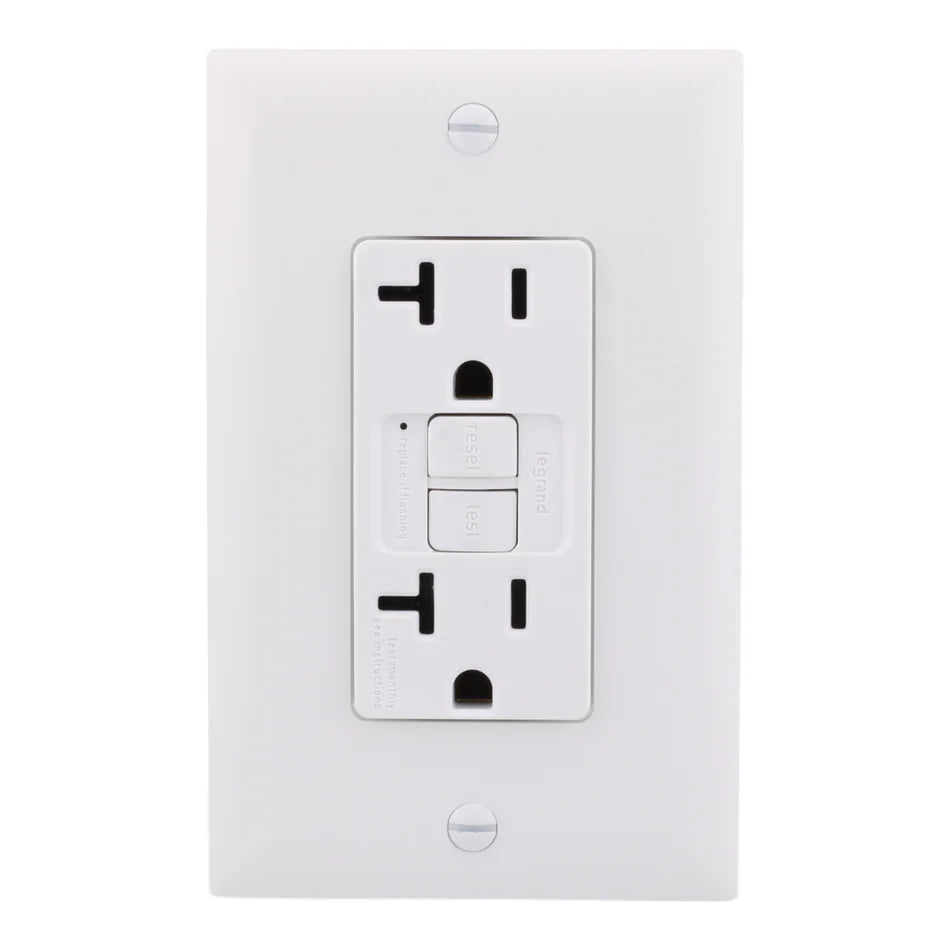 Legrand 2097TRW 20A 125V GFCI Receptacle – Tamper-Resistant, Self-Test, SafeLock® (White)