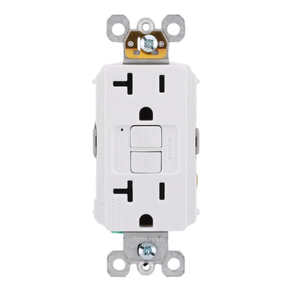 Legrand 2097TRW 20A 125V GFCI Receptacle – Tamper-Resistant, Self-Test, SafeLock® (White)