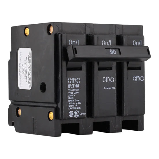Eaton BR BR390 90A 3-Pole Thermal Magnetic – Plug-On – 240V AC