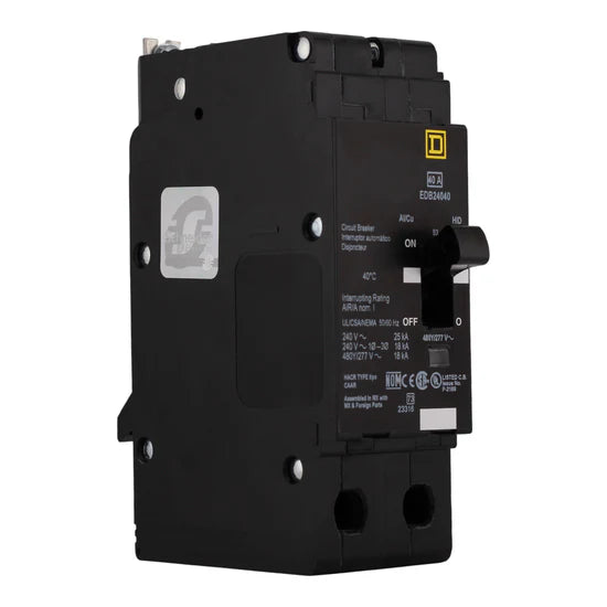 Square D EDB24040 40A 2-Pole Thermal-Magnetic Circuit Breaker – Bolt-On – 480Y/277V