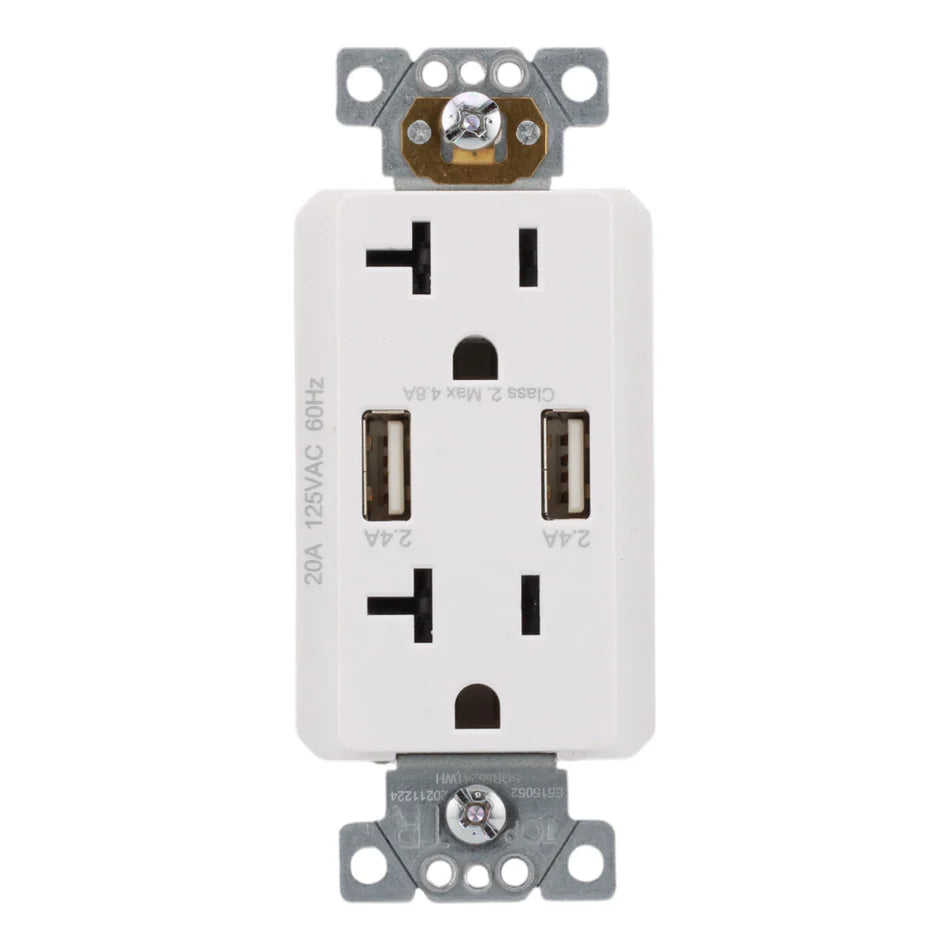 Square D SQR55241WH X Series 20A 125V Duplex Tamper-Resistant USB Outlet – Matte White