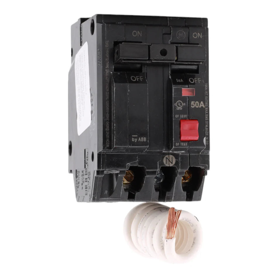 GE THQL2150GFT2P 50 Amp Double-Pole GFCI Circuit Breaker – 240V – Pigtail Neutral
