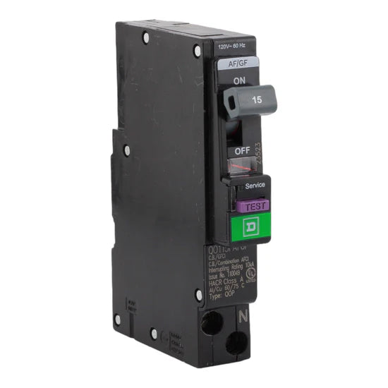 Square D QO115PAFGF 15A 1-Pole Dual-Function AFCI/GFCI Circuit Breaker – Plug-On Neutral – 120V