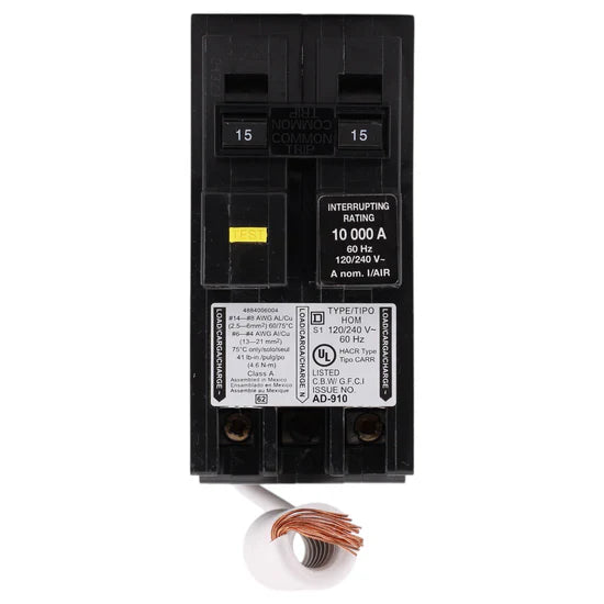 Square D Homeline HOM215GFI 15A 2-Pole GFCI – Pigtail Neutral – 120/240V AC