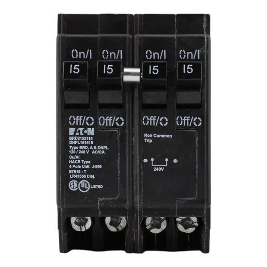 Eaton BRD2152115 15A Quad Thermal Magnetic Circuit Breaker – Plug-In – 120/240V