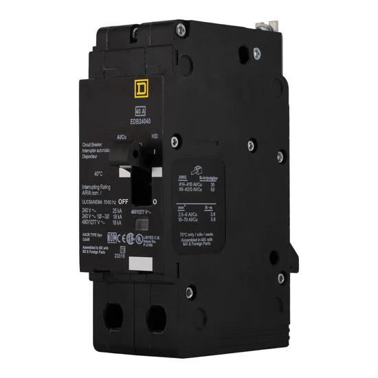 Square D EDB24040 40A 2-Pole Thermal-Magnetic Circuit Breaker – Bolt-On – 480Y/277V