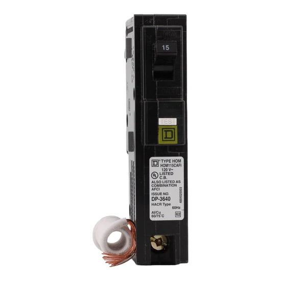 Square D HOM115CAFI 15A 1-Pole Combination Arc-Fault (AFCI) Circuit Breaker – Pigtail Neutral – 120V