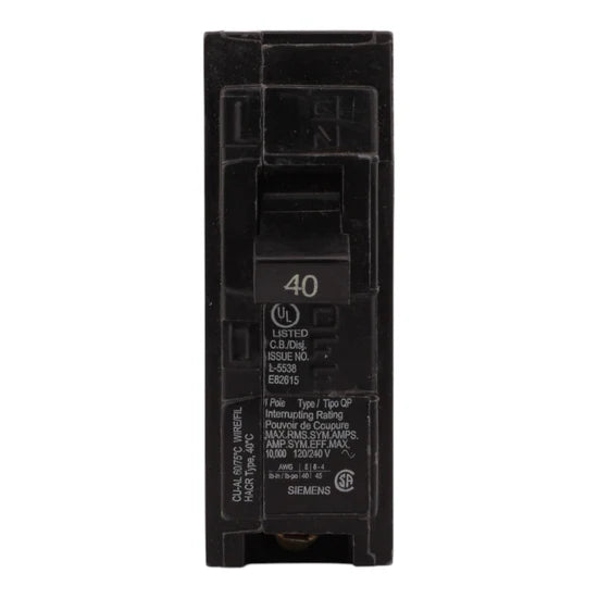 Siemens QP Q140 40A 1-Pole Thermal Magnetic – Plug-In – 120V