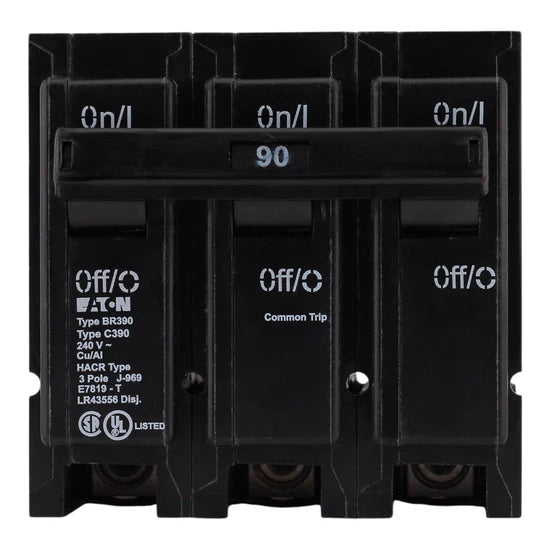 Eaton BR BR390 90A 3-Pole Thermal Magnetic – Plug-On – 240V AC