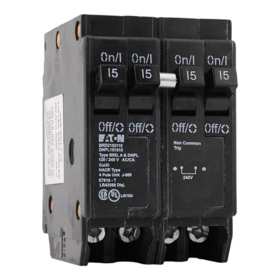 Eaton BRD2152115 15A Quad Thermal Magnetic Circuit Breaker – Plug-In – 120/240V