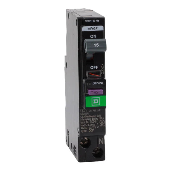 Square D QO115PAFGF 15A 1-Pole Dual-Function AFCI/GFCI Circuit Breaker – Plug-On Neutral – 120V