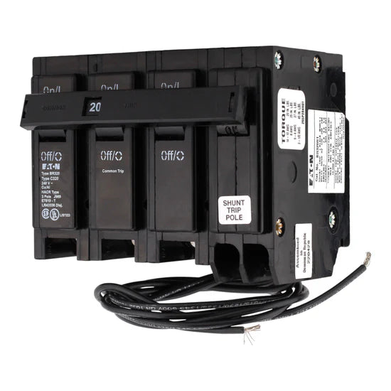 Eaton BR BR320ST 20A 3P Shunt Trip Thermal-Magnetic Circuit Breaker – Plug-On – 240V