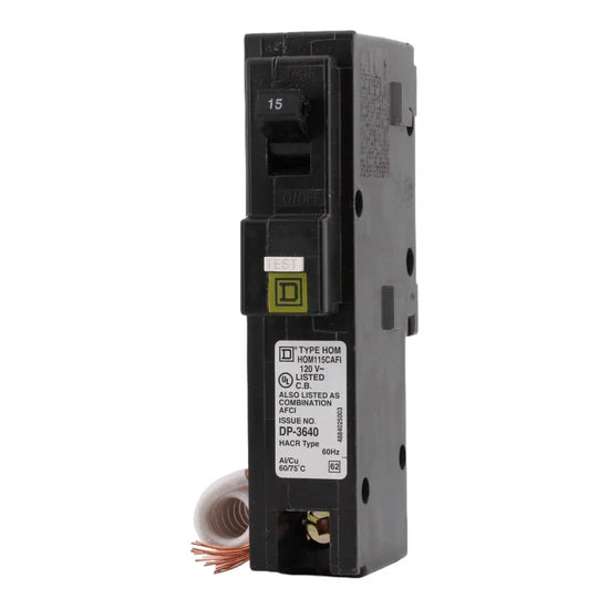 Square D HOM115CAFI 15A 1-Pole Combination Arc-Fault (AFCI) Circuit Breaker – Pigtail Neutral – 120V