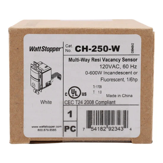 Wattstopper CH-250-W 600W PIR Vacancy Sensor – In-Wall – White