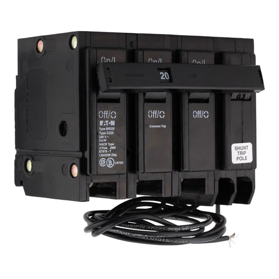 Eaton BR BR320ST 20A 3P Shunt Trip Thermal-Magnetic Circuit Breaker – Plug-On – 240V