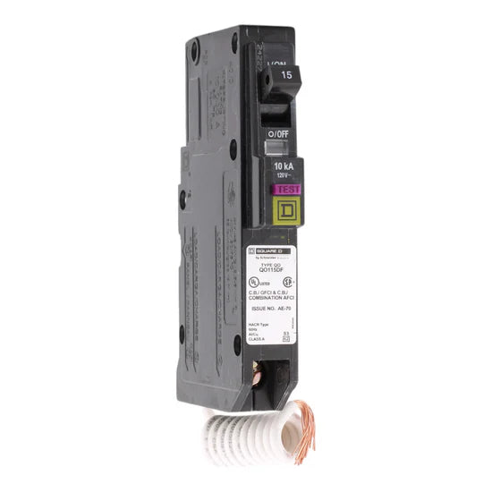 Square D QO115DF 15A 1-Pole Dual Function AFCI/GFCI Circuit Breaker – Plug-In – 120V