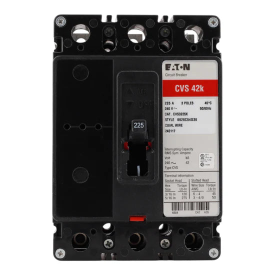Eaton Type CV CVS3225X 225A 3-Pole Molded Case – Bolt-On – 240V