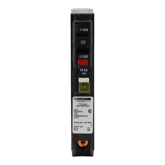 Square D QO120PCAFI 20A 1-Pole AFCI Circuit Breaker – Plug-On Neutral – 120V