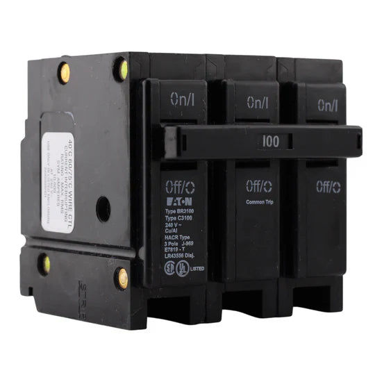 Eaton BR BR3100 100A 3-Pole Thermal Magnetic – Plug-On – 120/240V