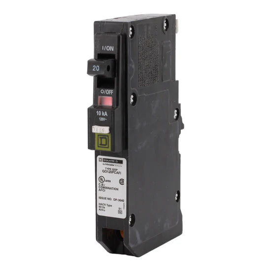 Square D QO120PCAFI 20A 1-Pole AFCI Circuit Breaker – Plug-On Neutral – 120V