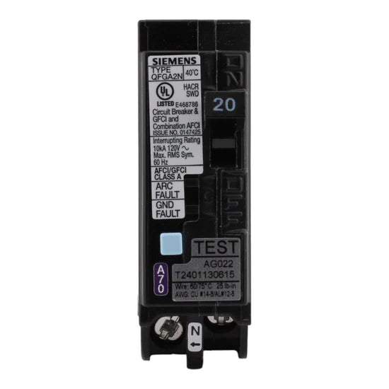 Siemens Q120DFN 20A 1-Pole AFCI/GFCI Circuit Breaker – Plug-On Neutral – 120V