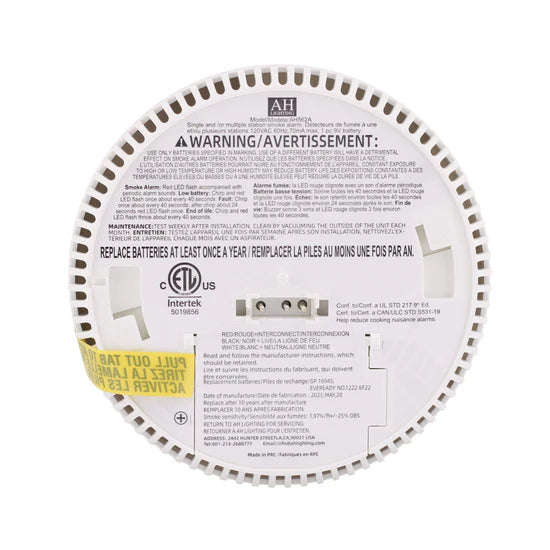 AH Lighting AH562-A 120V Photoelectric Smoke Alarm – Ceiling/Wall Mount – 120V AC