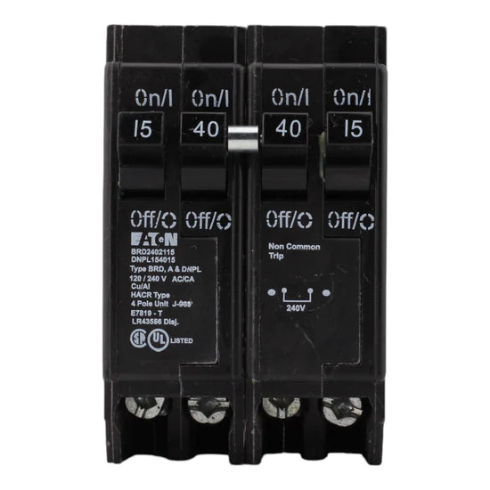 Eaton BRD2402115 15A/15A/40A Quad Circuit Breaker – Plug-In – 120/240V