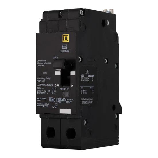 Square D EDB24060 60A 2-Pole Thermal-Magnetic – Bolt-On – 480Y/277V
