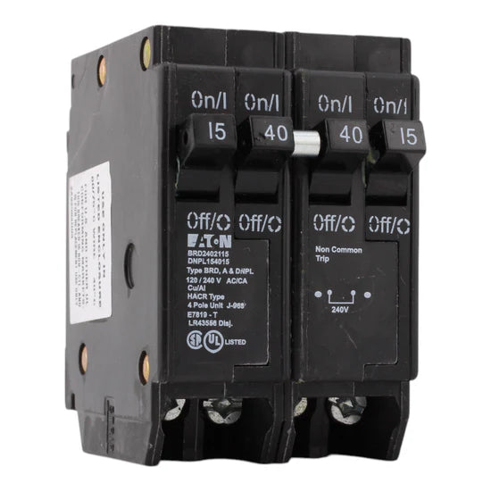 Eaton BRD2402115 15A/15A/40A Quad Circuit Breaker – Plug-In – 120/240V