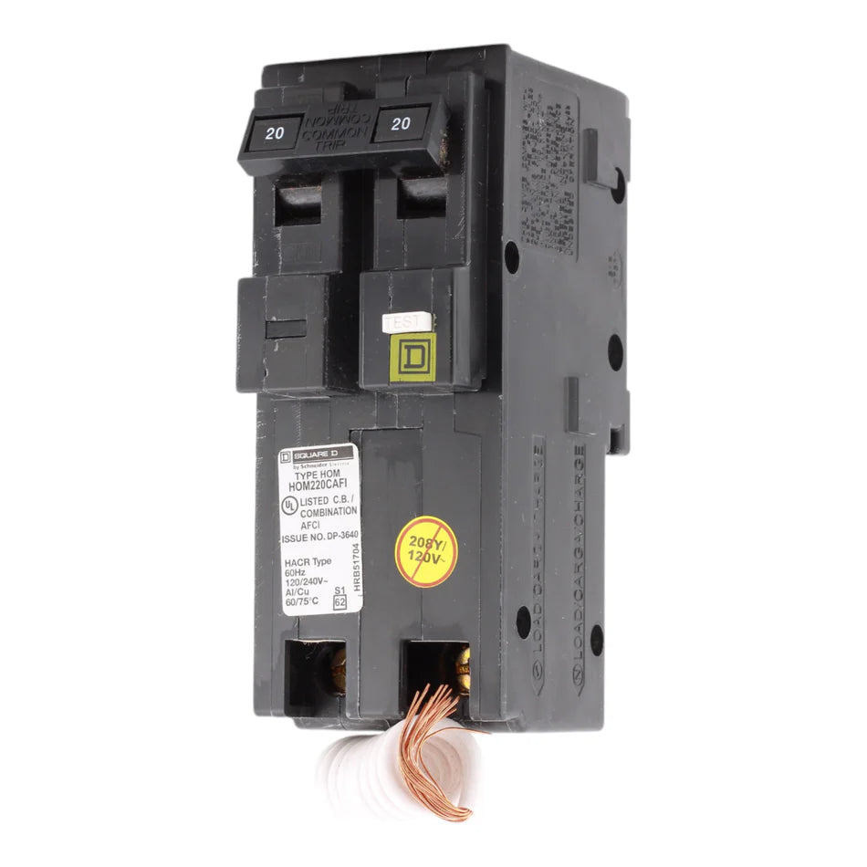 Square D HOM220CAFI 20 Amp Double-Pole AFCI Circuit Breaker – Pigtail Neutral – 120V