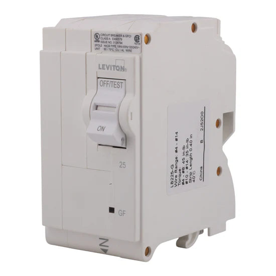Leviton LB225-G: 25A 2P 120/240V GFCI Plug-On Neutral Circuit Breaker