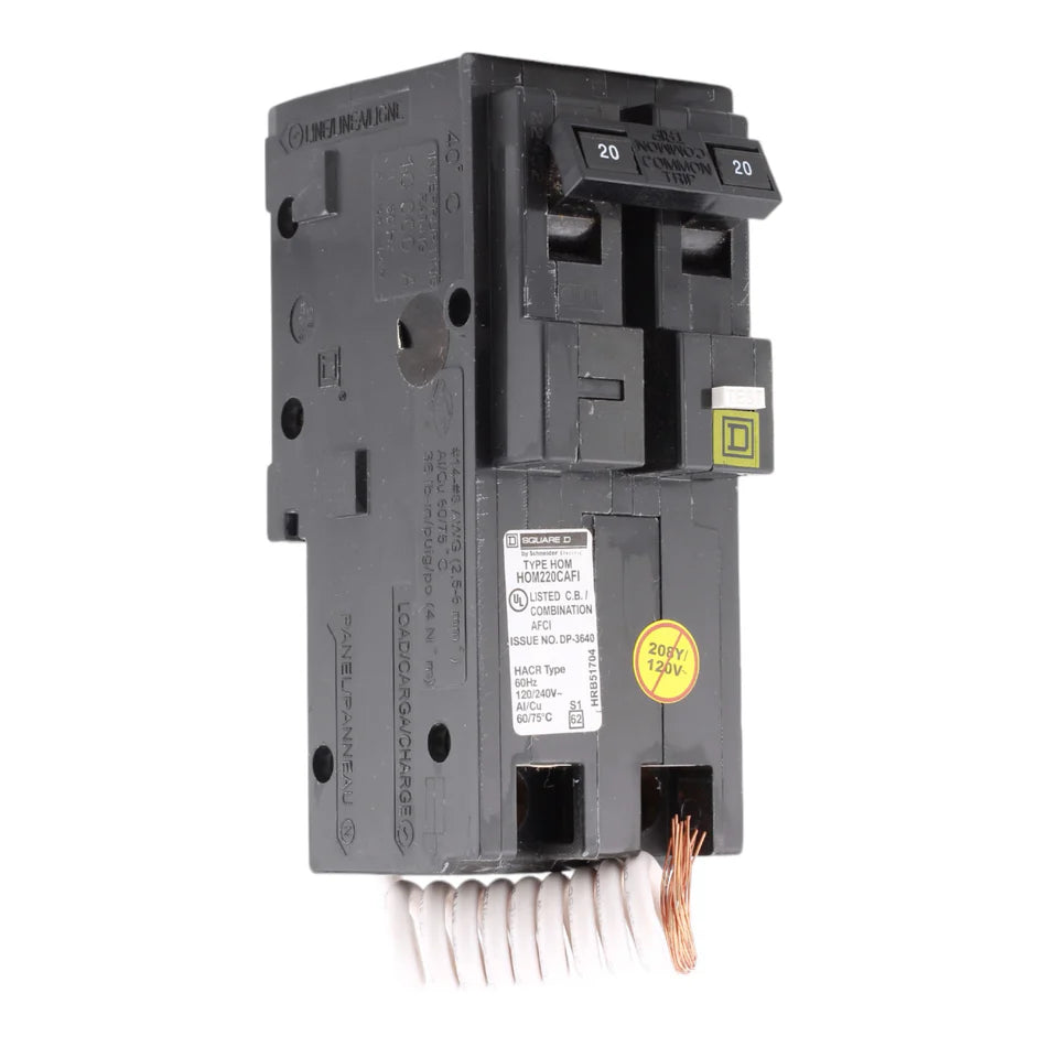 Square D HOM220CAFI 20 Amp Double-Pole AFCI Circuit Breaker – Pigtail Neutral – 120V