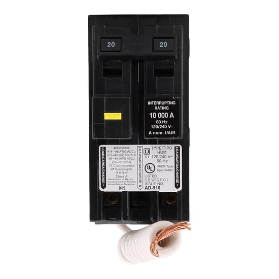 Square D HOM220GFI 20A 2-Pole GFCI Circuit Breaker – Plug-On – 120/240V