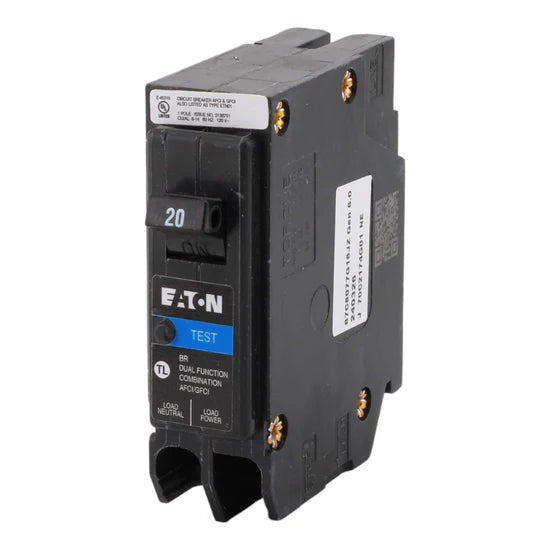 Eaton BRP120DF 20A 1‑Pole AFCI/GFCI Circuit Breaker – Plug‑On Neutral – 120V