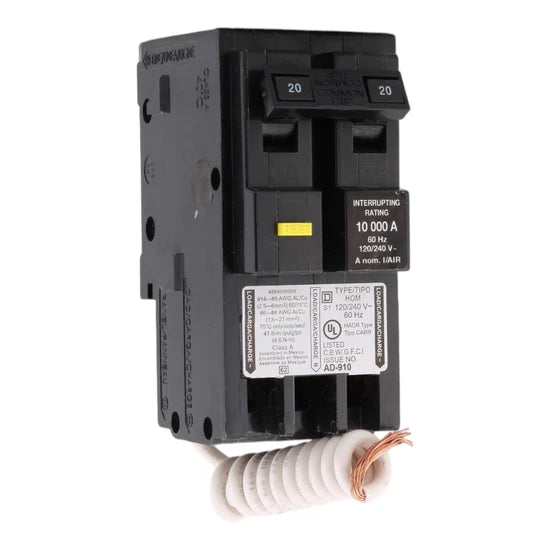 Square D HOM220GFI 20A 2-Pole GFCI Circuit Breaker – Plug-On – 120/240V