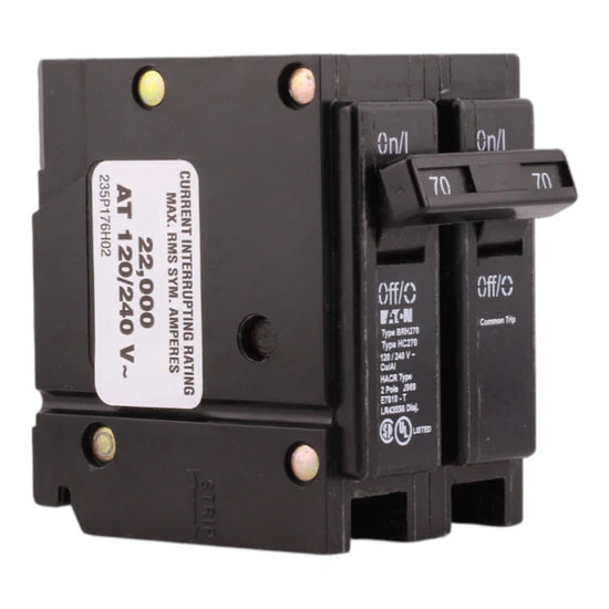 Eaton BRH270 70A 2-Pole Thermal Magnetic Breaker – Plug-On – 120/240V