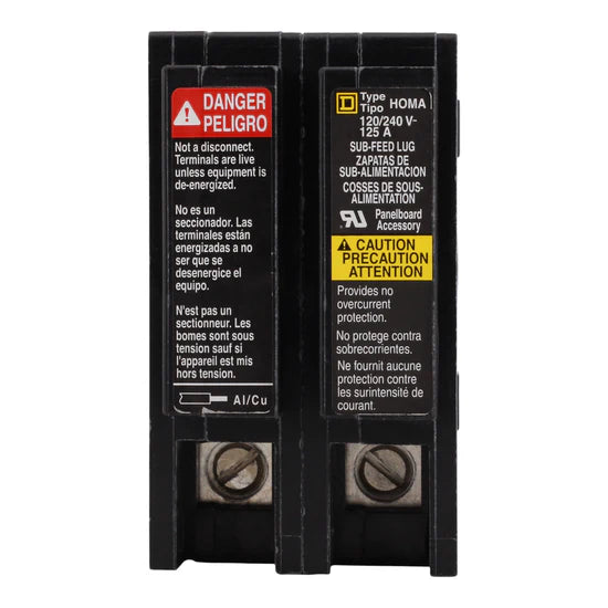 Square D HOML2125 125A 2-Pole Subfeed Lug Kit – Field-Installable – For Homeline Load Centers