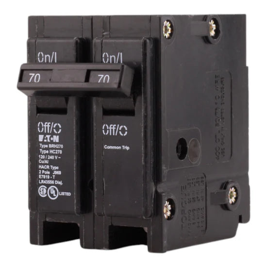 Eaton BRH270 70A 2-Pole Thermal Magnetic Breaker – Plug-On – 120/240V