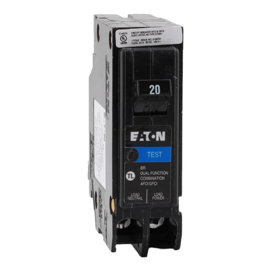 Eaton BRP120DF 20A 1‑Pole AFCI/GFCI Circuit Breaker – Plug‑On Neutral – 120V