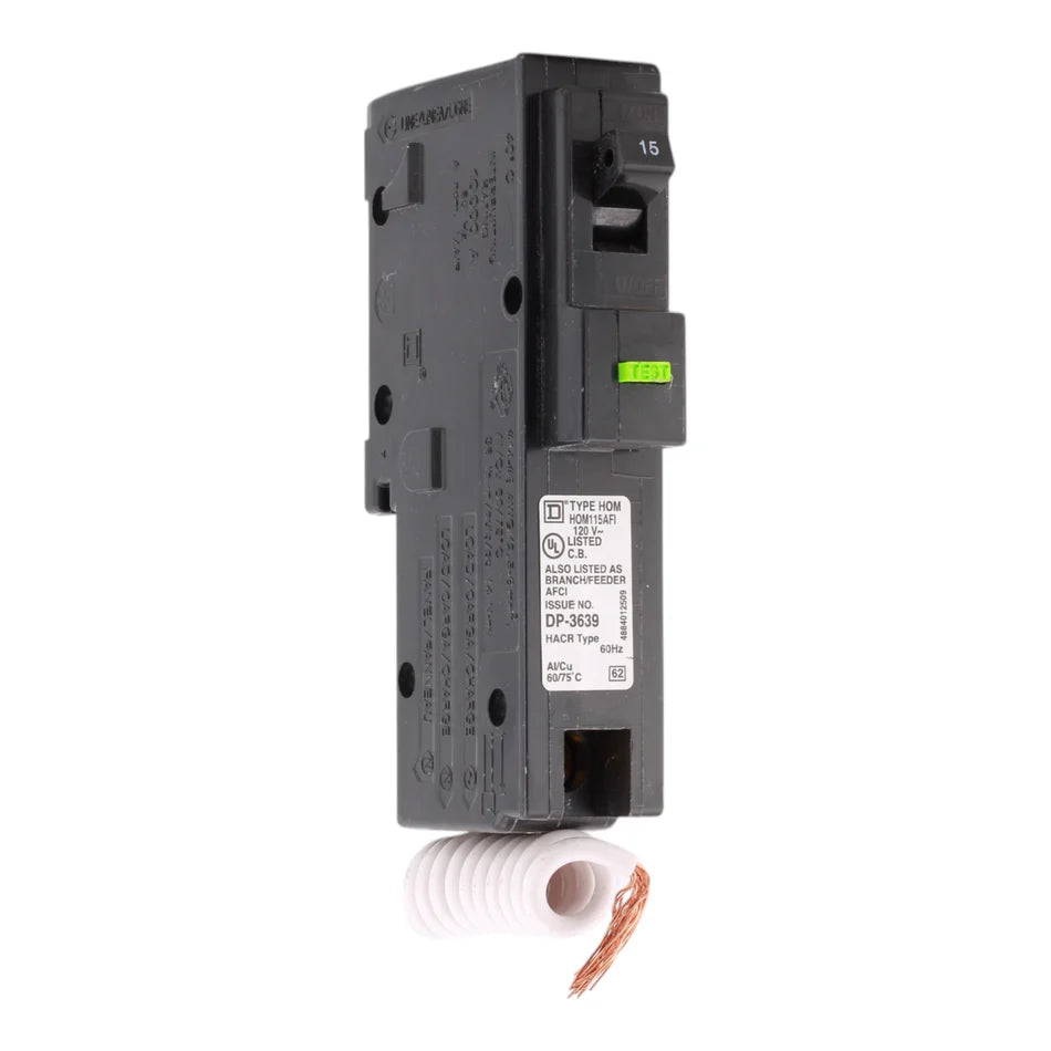 Square D HOM115AFI 15A 120V Single-Pole AFCI Circuit Breaker – Pigtail Neutral – UL
