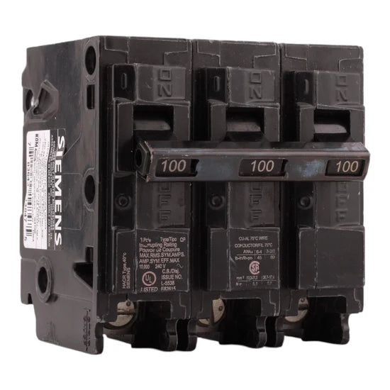 Siemens Q3100 100A 3-Pole Thermal-Magnetic Circuit Breaker – Plug-In – 240V